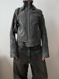 Vintage genuine leather high quality jacket high neck