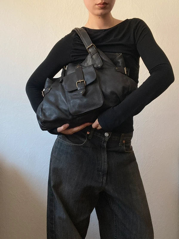 Vintage high quality genuine leather handbag staple