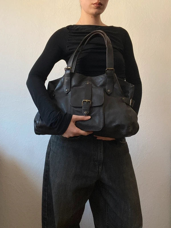 Vintage high quality genuine leather handbag staple