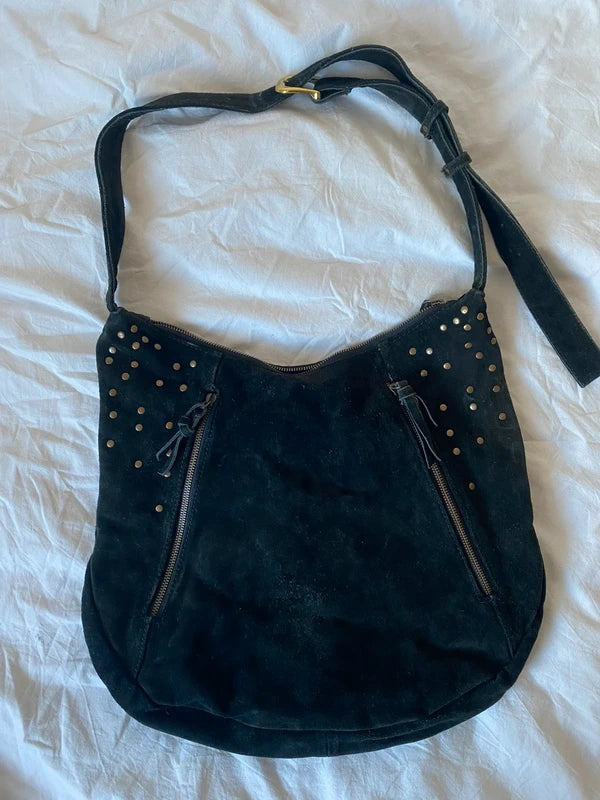 Vintage high quality genuine suede leather handbag shoulderbag