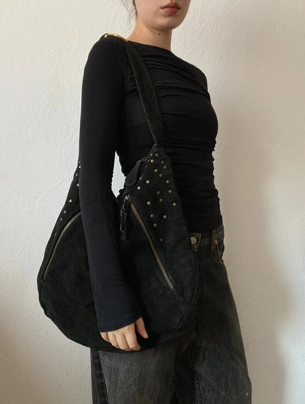 Vintage high quality genuine suede leather handbag shoulderbag