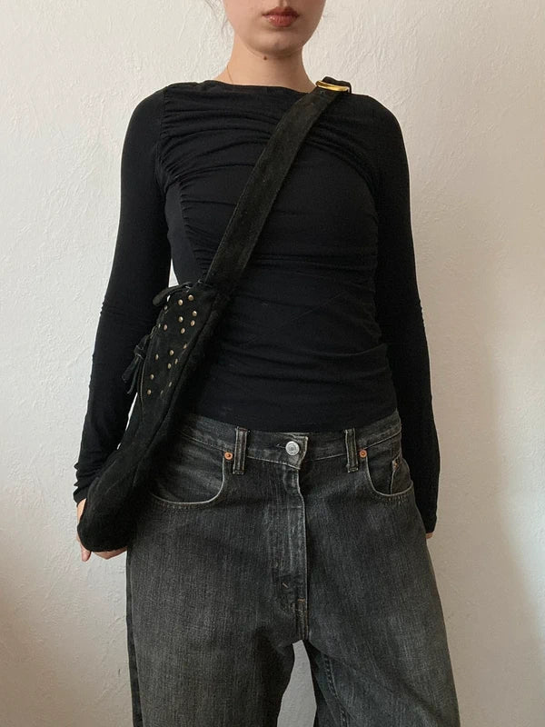 Vintage high quality genuine suede leather handbag shoulderbag