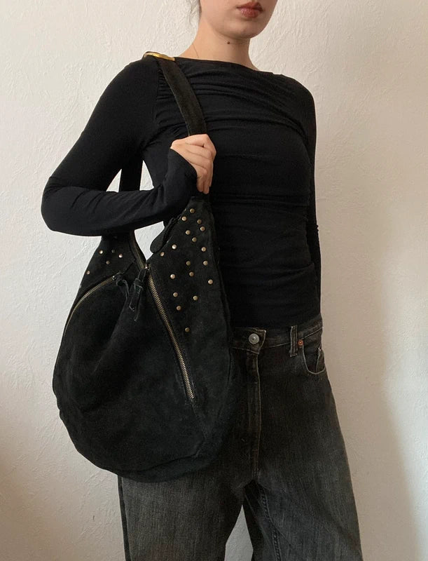 Vintage high quality genuine suede leather handbag shoulderbag