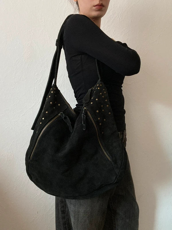 Vintage high quality genuine suede leather handbag shoulderbag