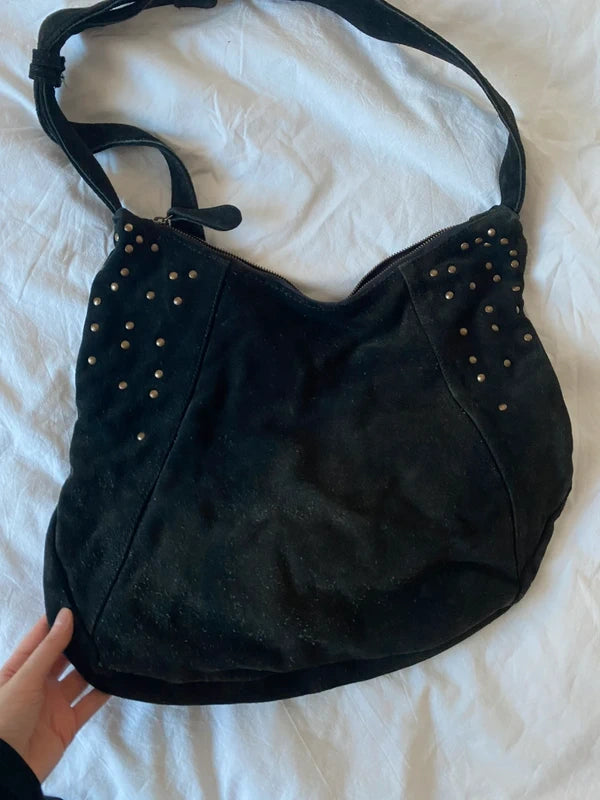 Vintage high quality genuine suede leather handbag shoulderbag