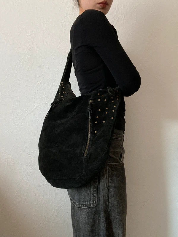 Vintage high quality genuine suede leather handbag shoulderbag