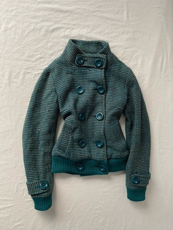 Vintage 50% wool short pea coat teal torques kurz Mantel japandi Stockholm Style bomber