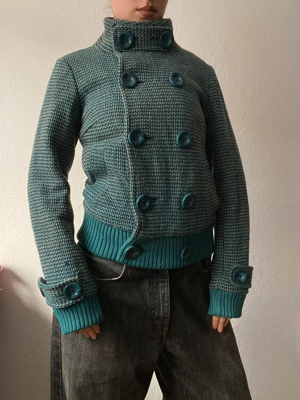 Vintage 50% wool short pea coat teal torques kurz Mantel japandi Stockholm Style bomber