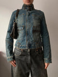 Unique True Vintage Short denim jacket 100% cotton high neck