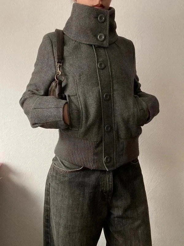 Vintage 50% wool short caban coat Bomber