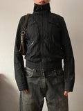 Vintage short bomber jacket high neck buttoned