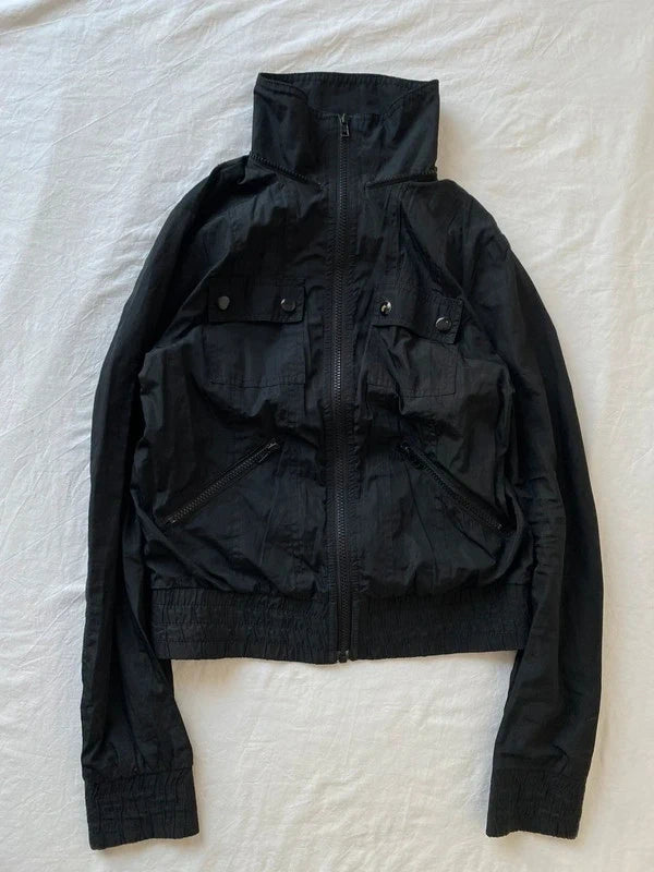 Vintage short bomber jacket high neck buttoned