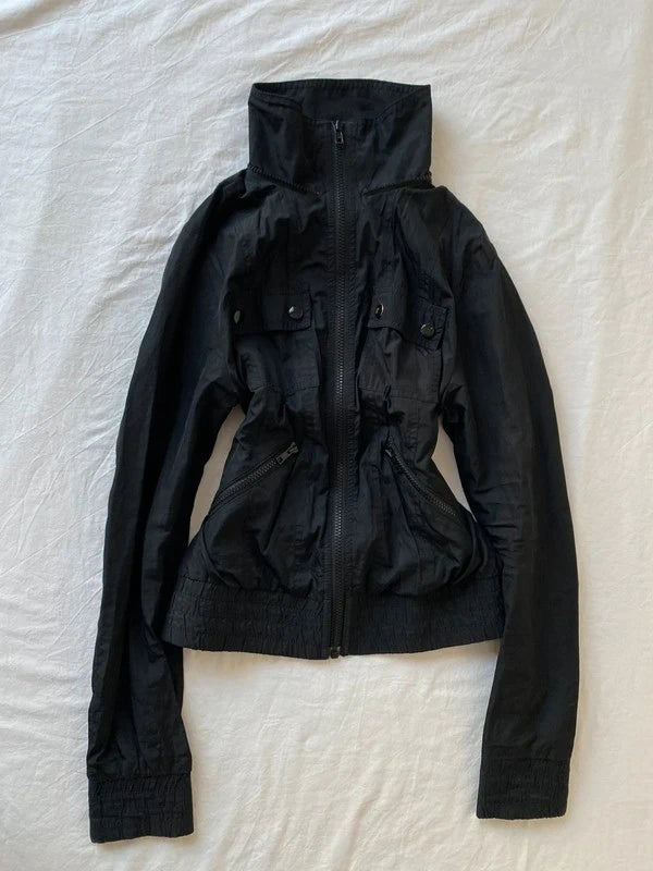 Vintage short bomber jacket high neck buttoned