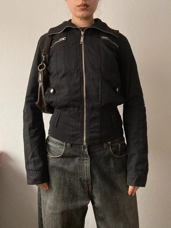 Vintage 100% cotton snatched waist short bomber jacke