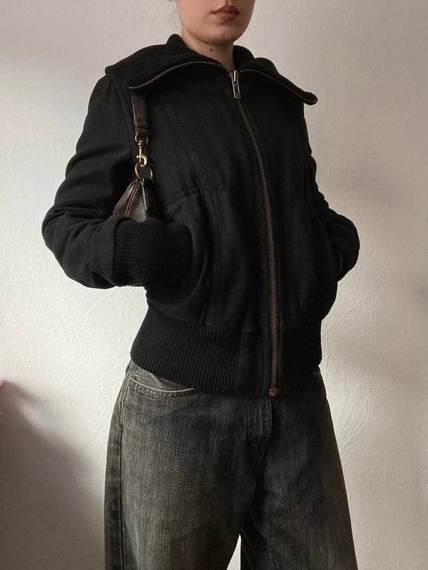 Vintage 60% wool high neck short coat fall/winter bomber