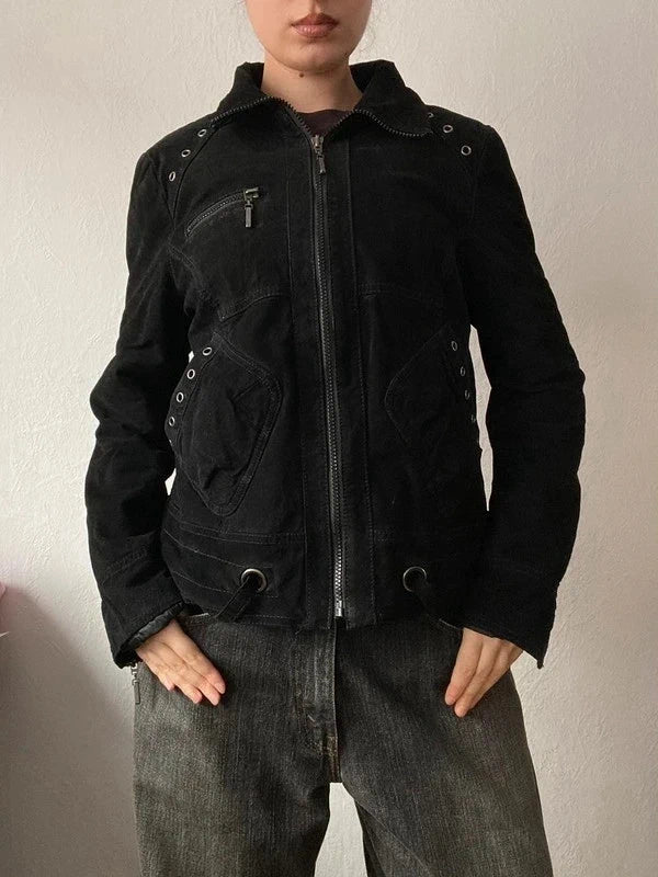 Vintage genuine leather Winter jacket short