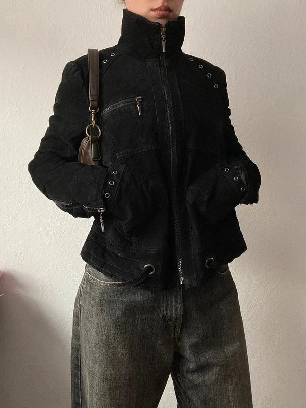 Vintage genuine leather Winter jacket short