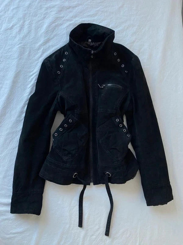 Vintage genuine leather Winter jacket short