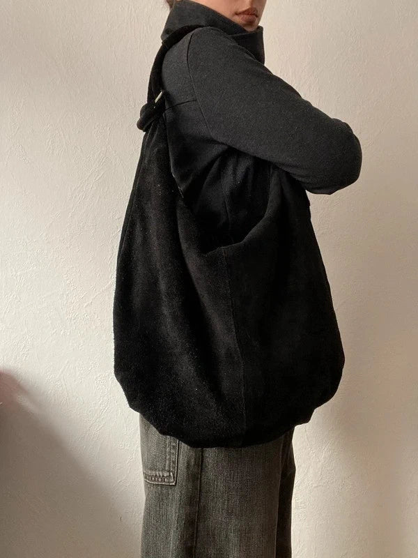 Vintage timeless genuine leather Metall Ring slouchy shoulder bag
