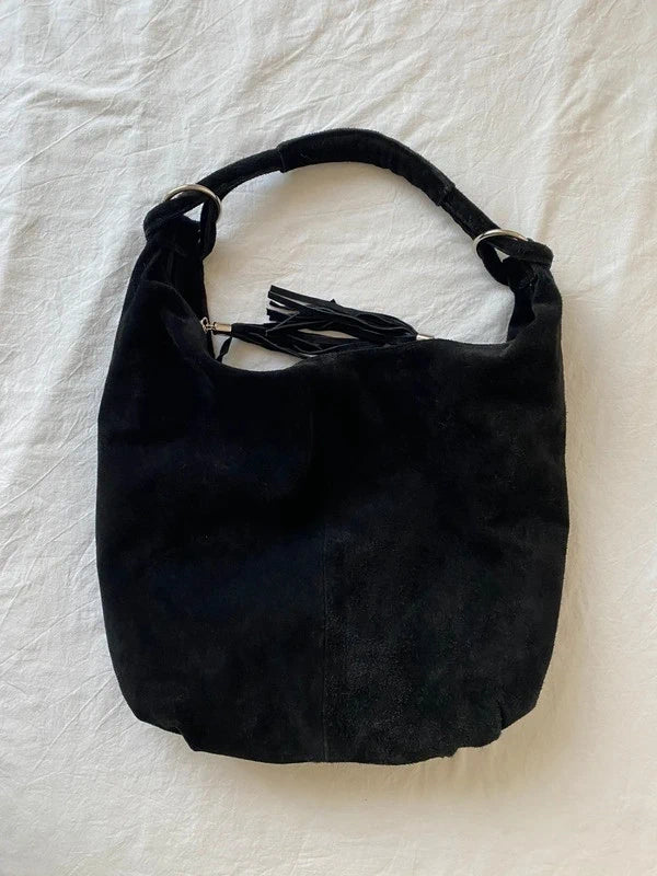 Vintage timeless genuine leather Metall Ring slouchy shoulder bag