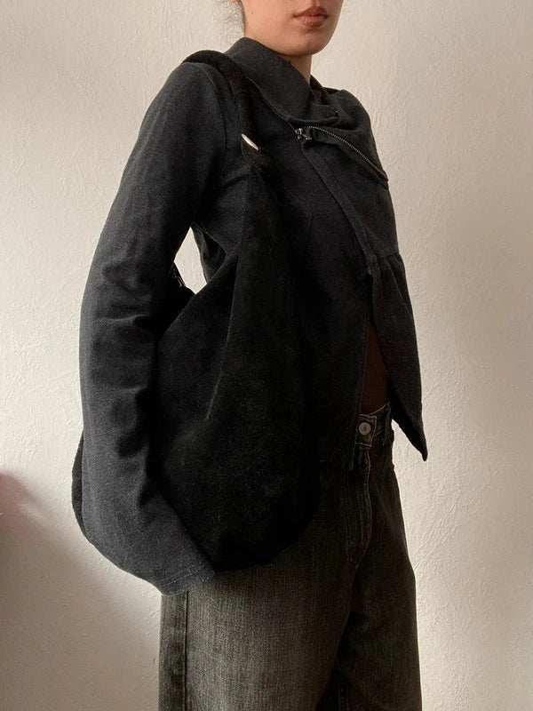 Vintage timeless genuine leather Metall Ring slouchy shoulder bag