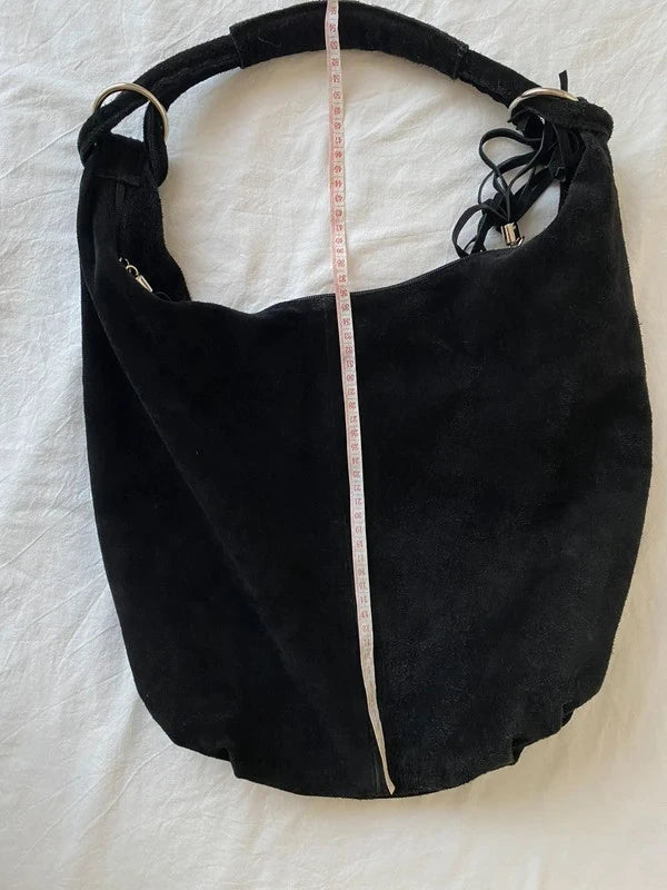 Vintage timeless genuine leather Metall Ring slouchy shoulder bag
