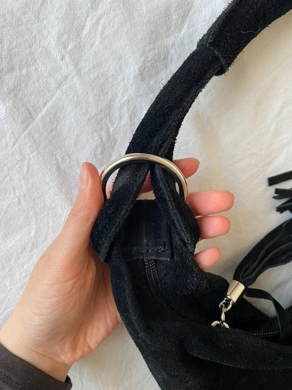 Vintage timeless genuine leather Metall Ring slouchy shoulder bag