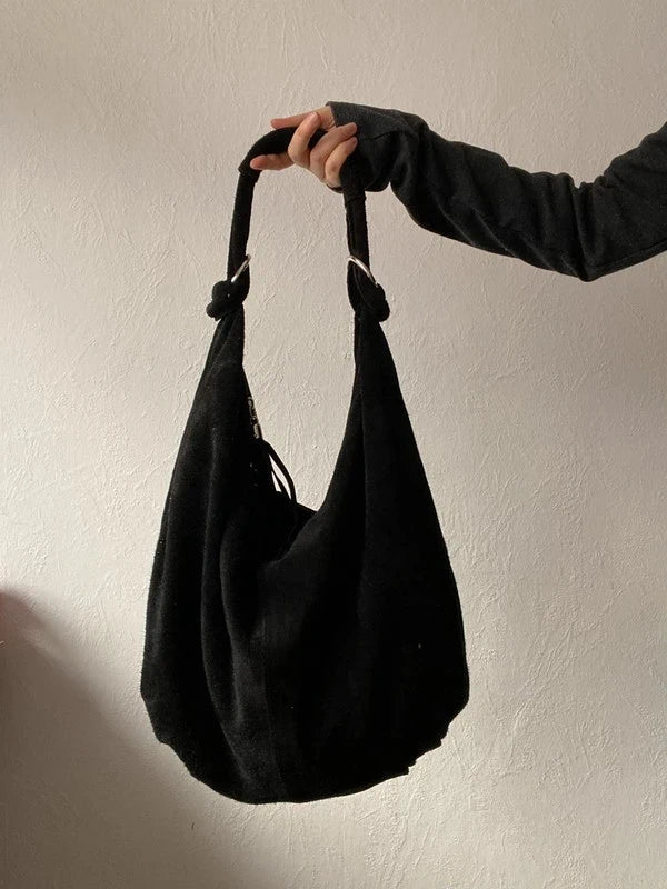 Vintage timeless genuine leather Metall Ring slouchy shoulder bag