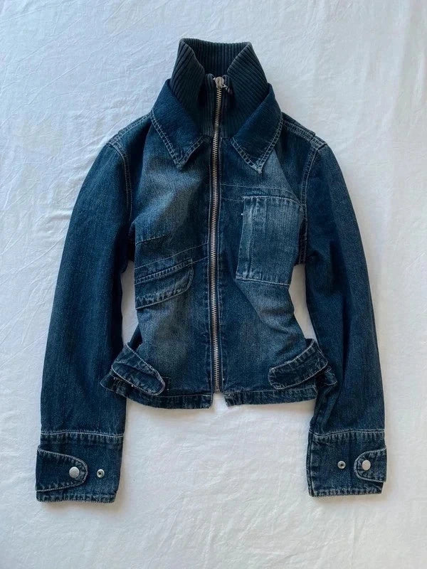 Vintage cunty 100% cotton short denim jacket Stone washed japandi Stockholm Style Archive Avantgarde
