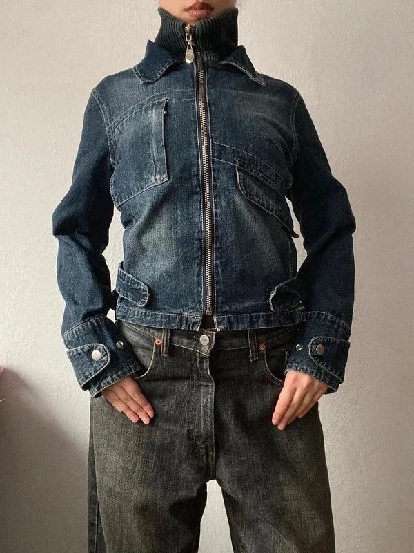 Vintage cunty 100% cotton short denim jacket Stone washed japandi Stockholm Style Archive Avantgarde