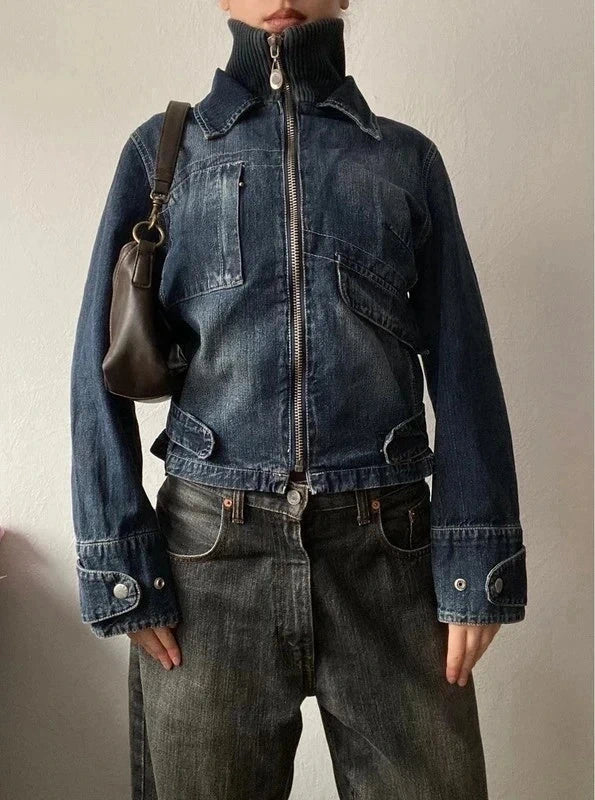 Vintage cunty 100% cotton short denim jacket Stone washed japandi Stockholm Style Archive Avantgarde