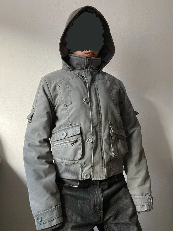 True vintag winter bomber jacket hooded