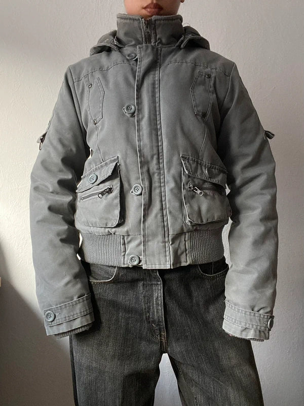 True vintag winter bomber jacket hooded