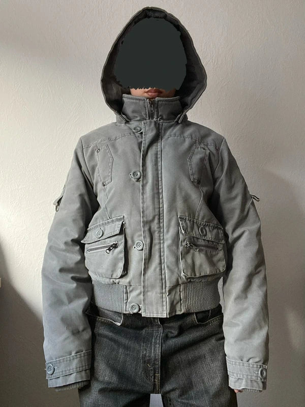 True vintag winter bomber jacket hooded