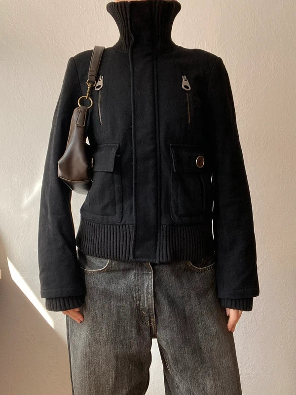 Vintage 60% wool short coat high neck