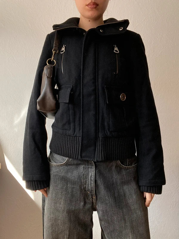 Vintage 60% wool short coat high neck