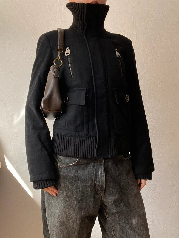 Vintage 60% wool short coat high neck