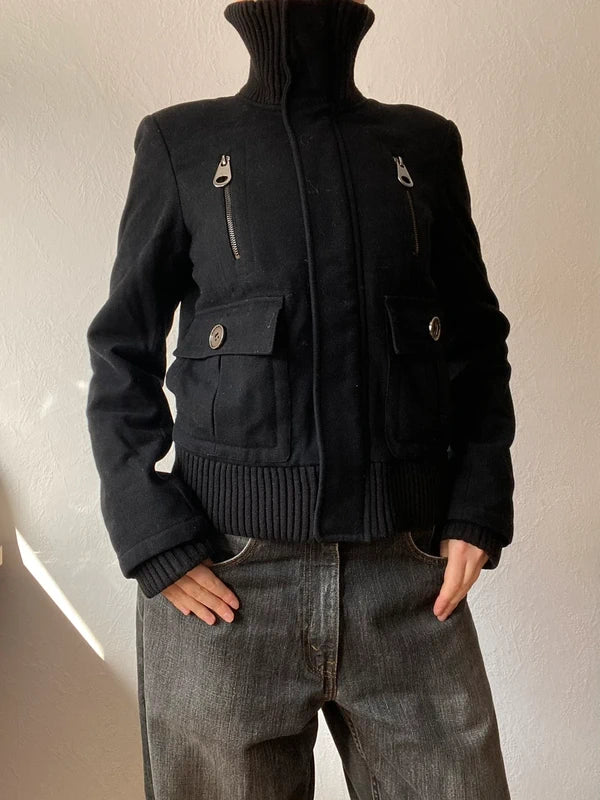 Vintage 60% wool short coat high neck