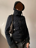 Vintage short light hooded buttoned jacket