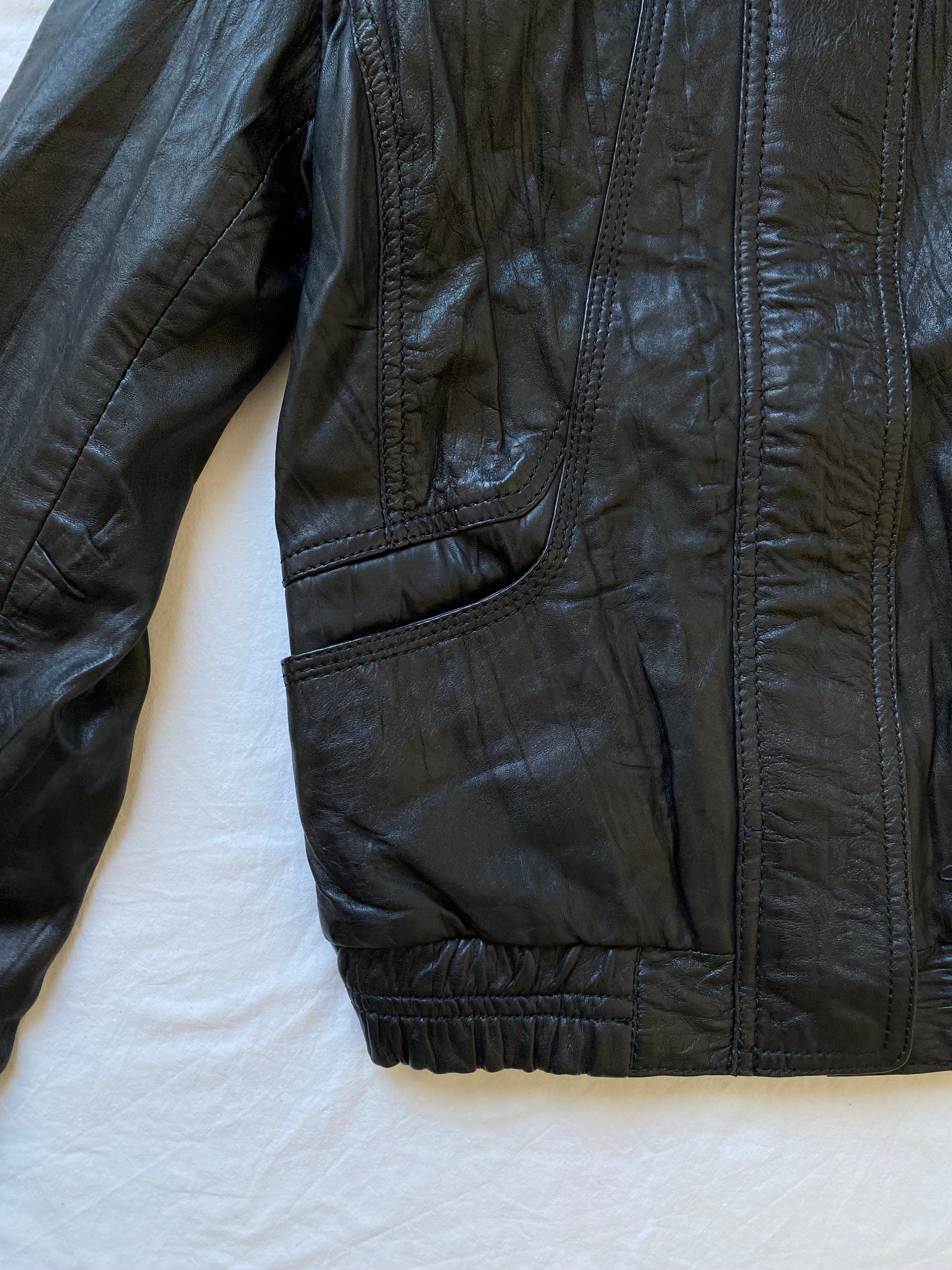 Vintage genuine leather Kaporal short bomber jacket high neck in between seasons