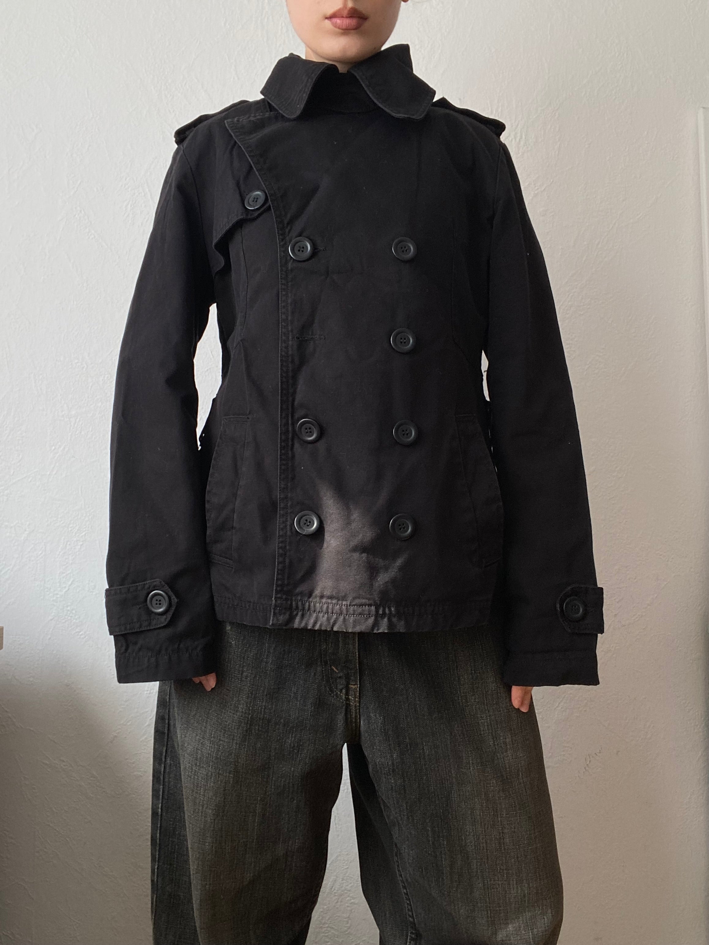 Vintage 100% cotton light short jacket pea coat unique neck