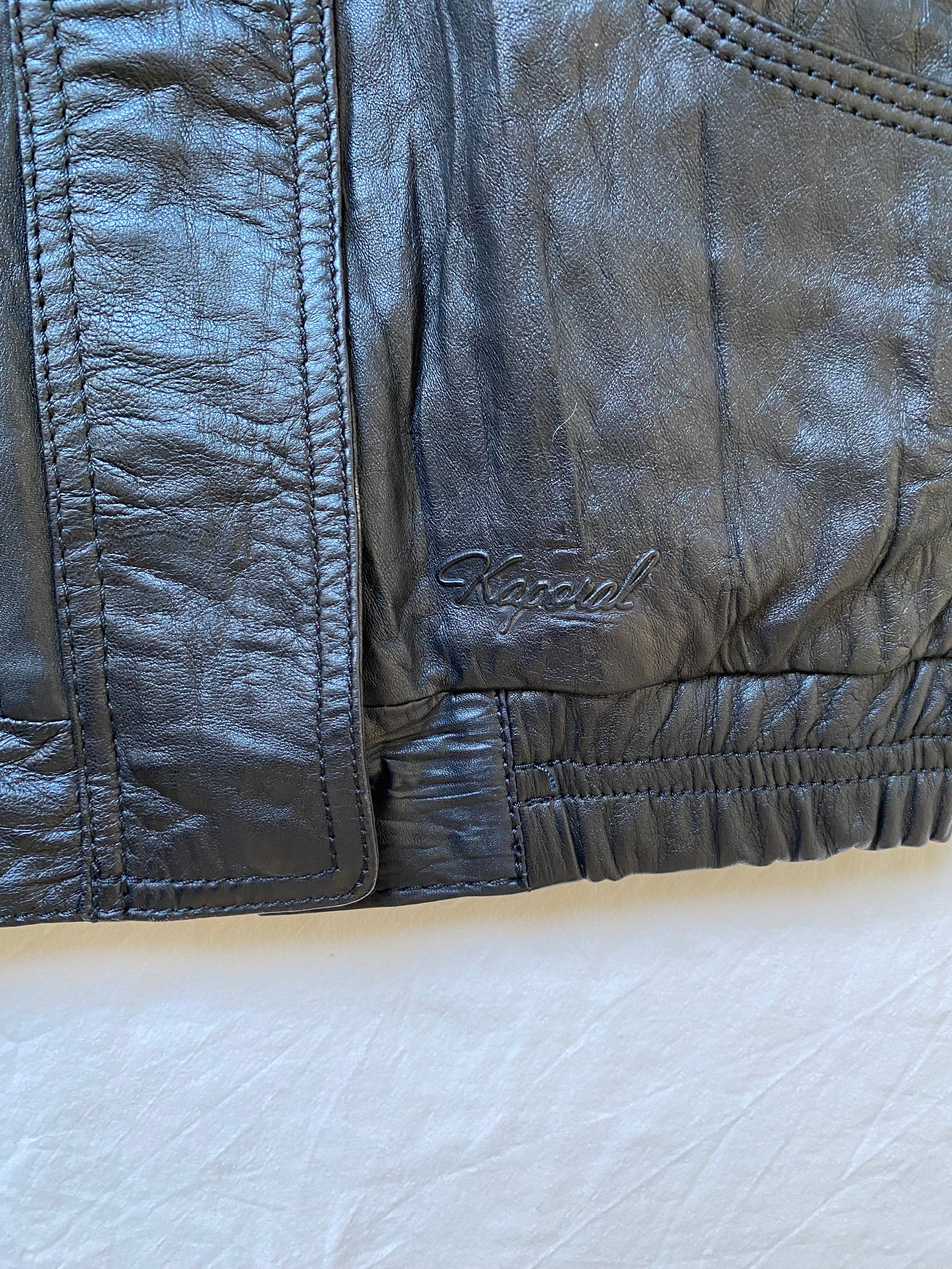 Vintage genuine leather Kaporal short bomber jacket high neck in between seasons