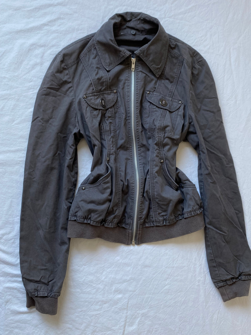 Vintage 100% cotton short bomber jacket taupe
