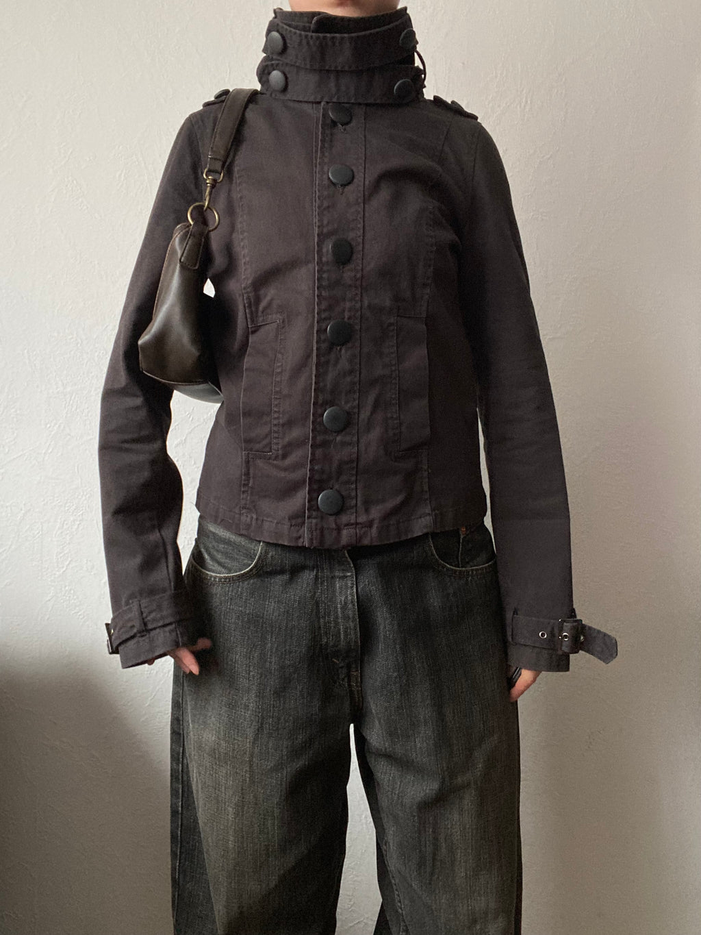 Vintage 100% cotton high neck short light jacket buttoned