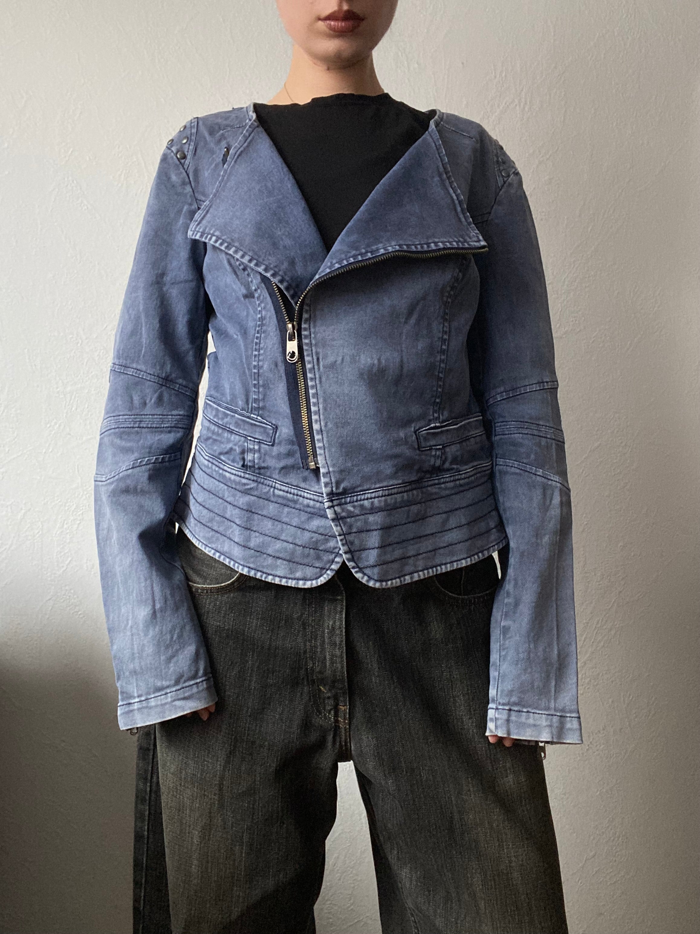 Vintage 98% cotton short light blazer jacket asymmetrical studded shoulders spring summer