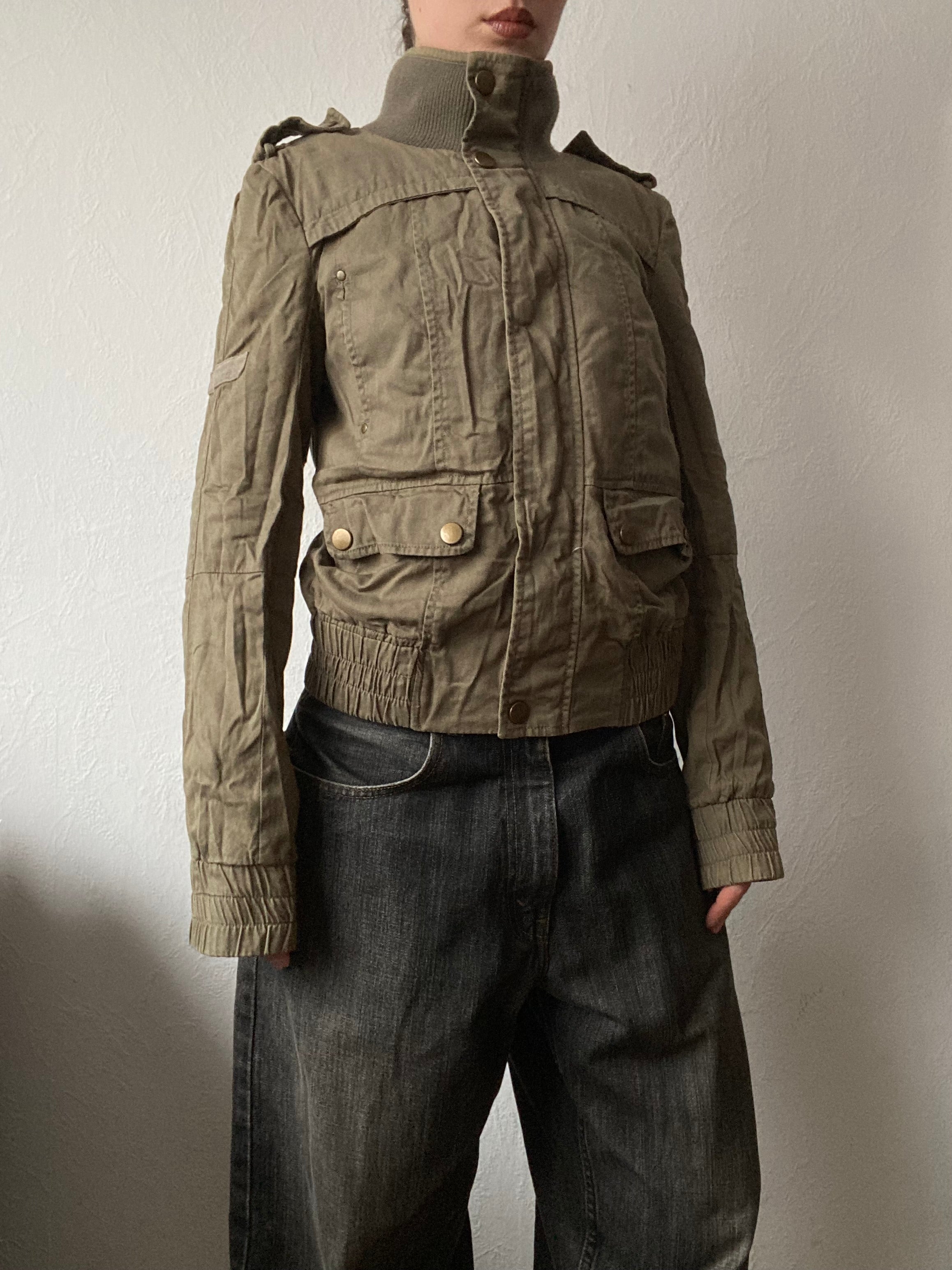Vintage 100% cotton short light bomber jacket high neck spring summer