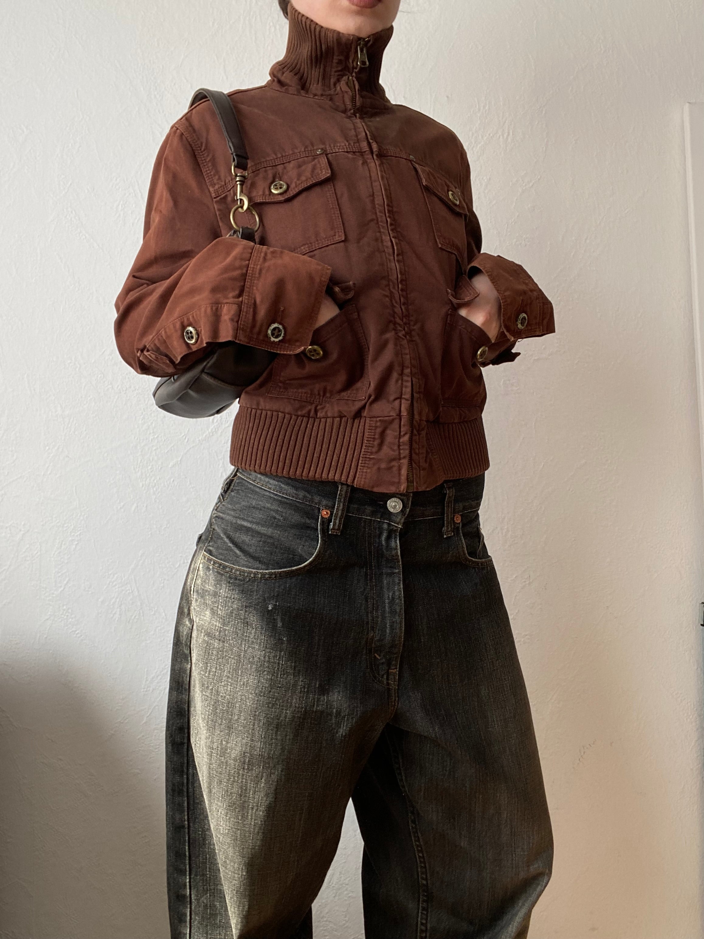 Vintage 100% cotton short bomber jacket light spring summer