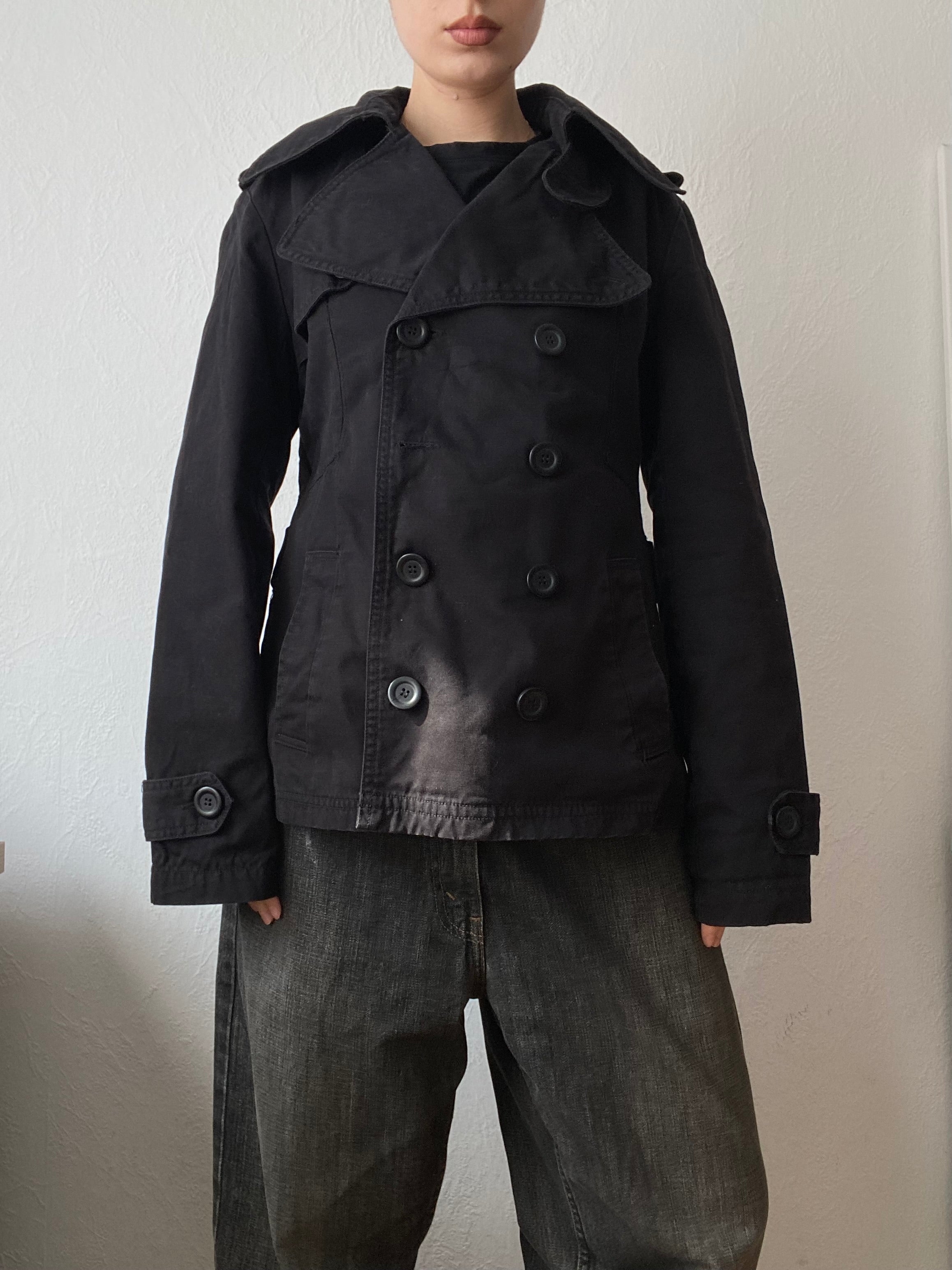 Vintage 100% cotton light short jacket pea coat unique neck