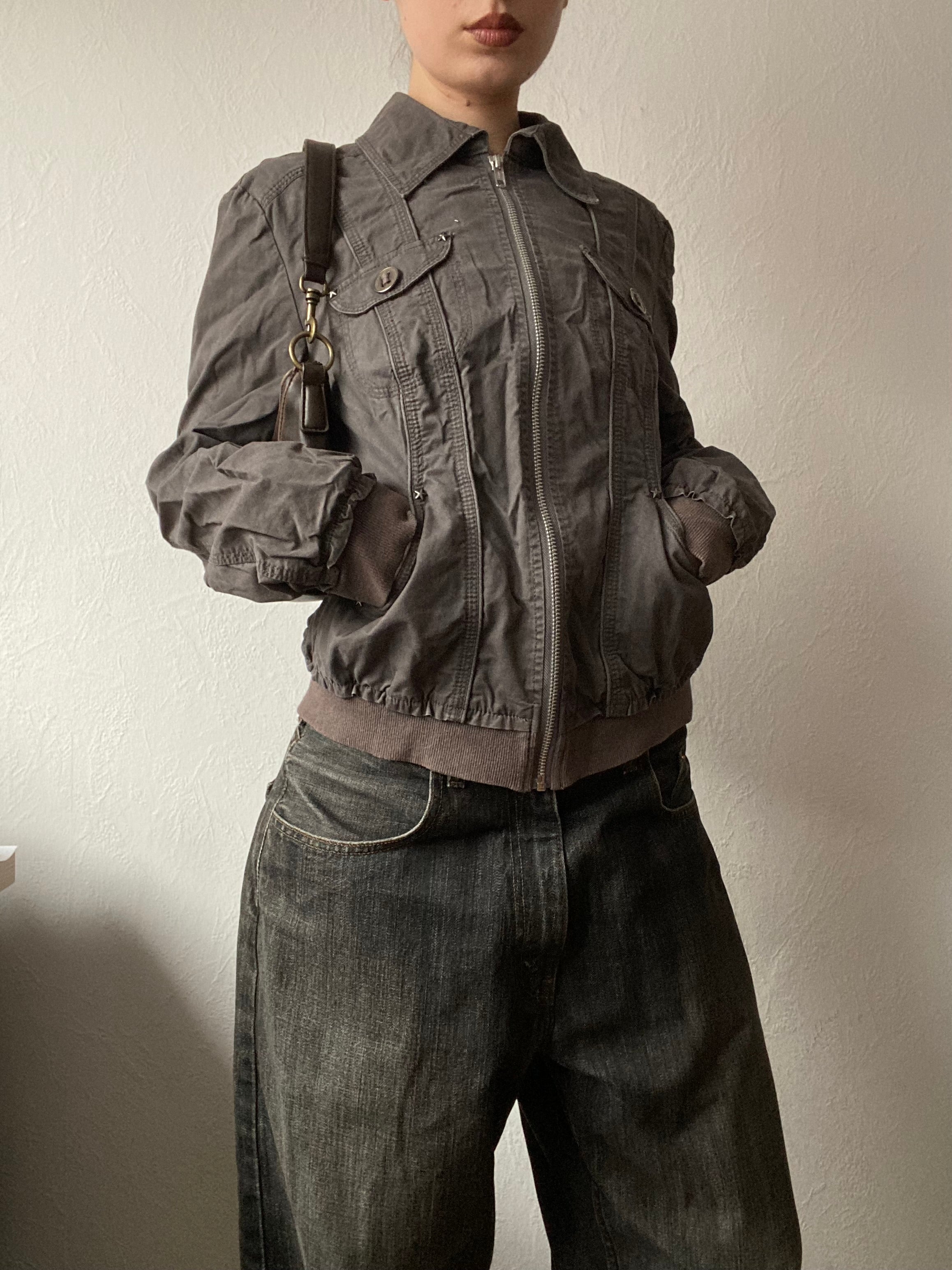 Vintage 100% cotton short bomber jacket taupe