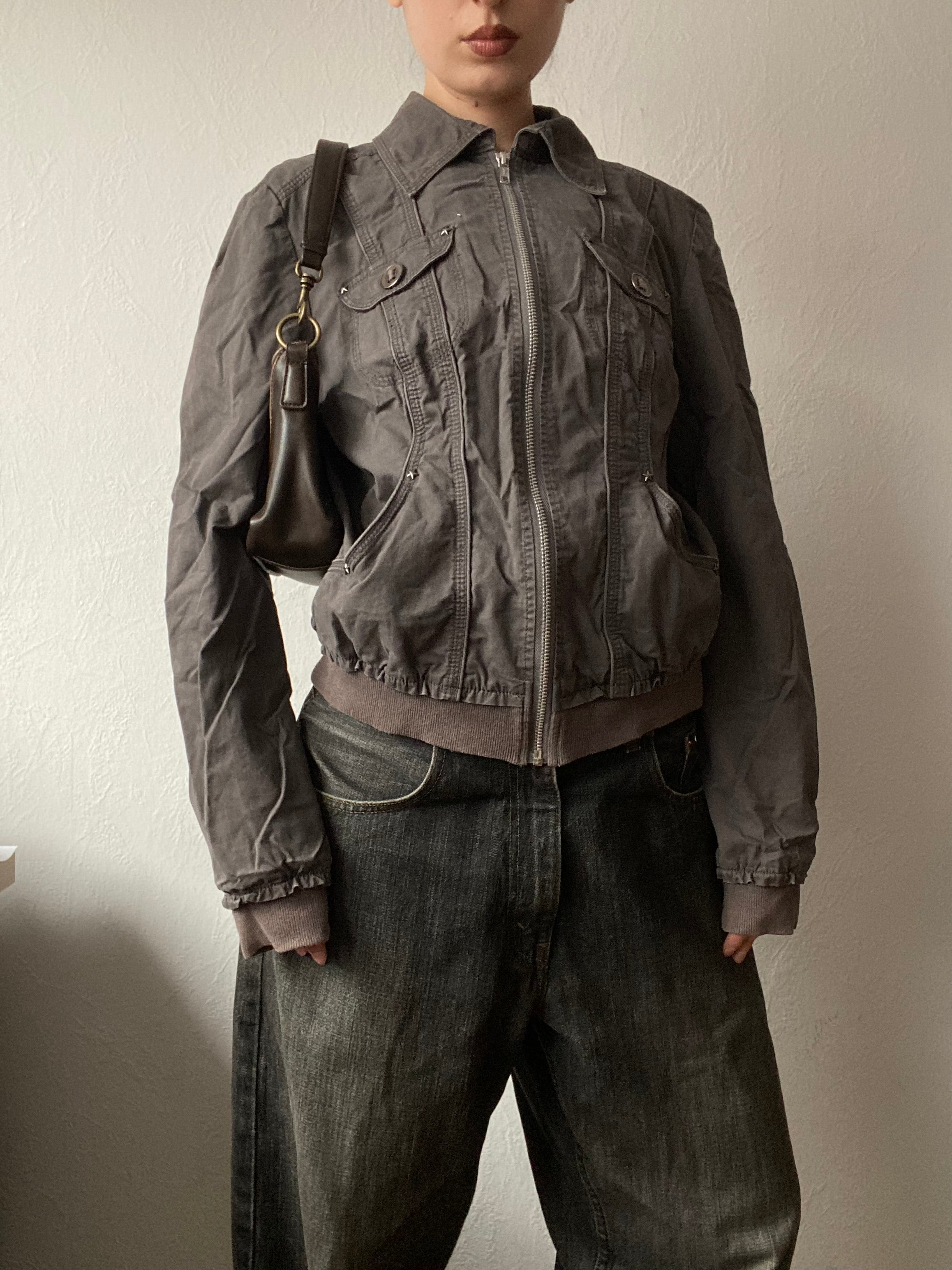 Vintage 100% cotton short bomber jacket taupe